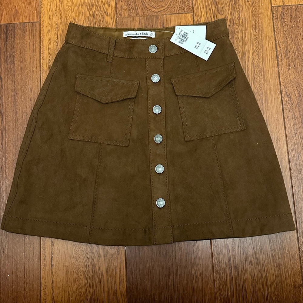 NWT Abercrombie & Fitch Vegan Suede Brown Button Down Skirt